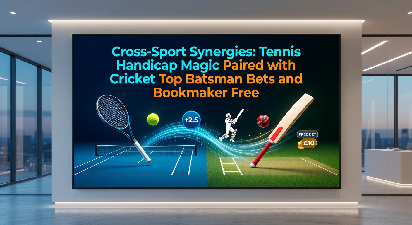 Cricket stadium packed with fans under lights next to tennis scoreboard showing handicap line, illustrating betting crossover opportunities