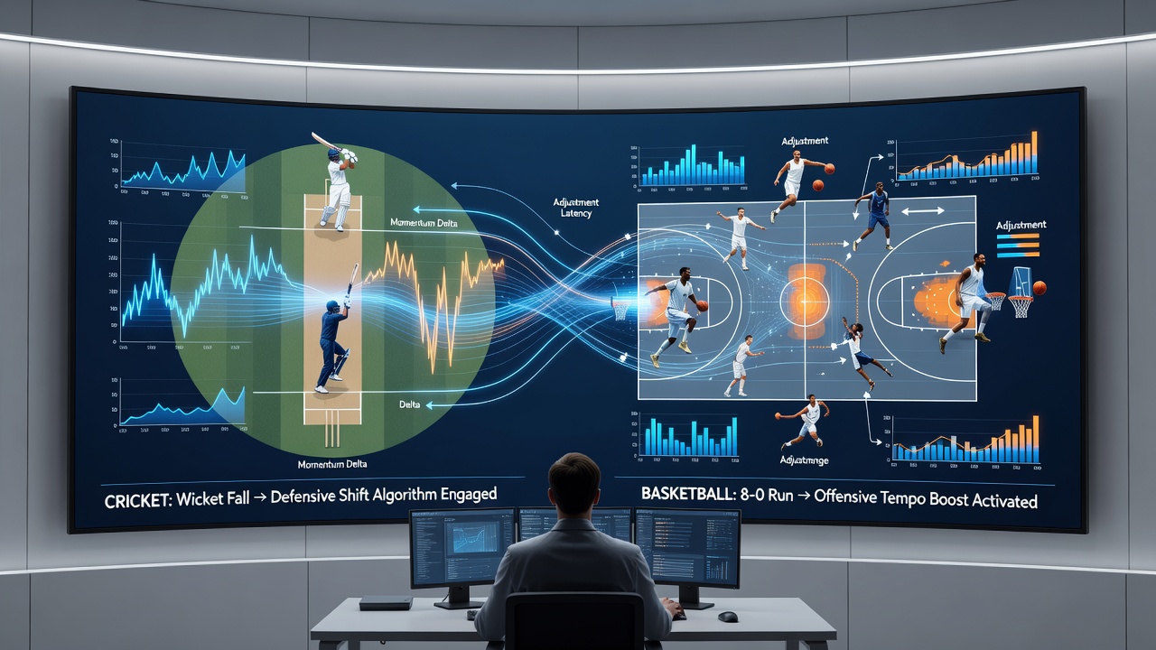 In-play betting interface showing real-time adjustments during a cricket match