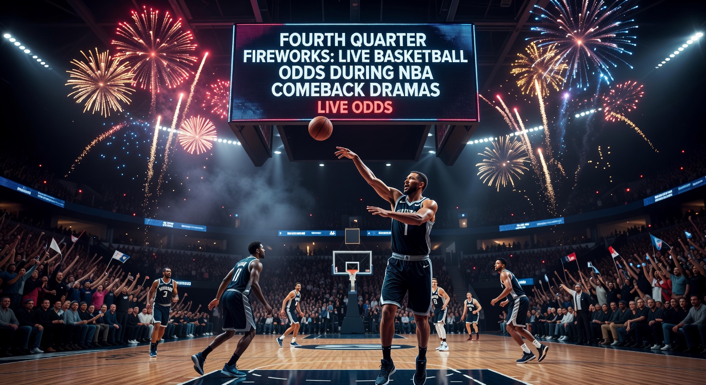 Dramatic NBA fourth quarter comeback with players celebrating a buzzer-beater shot, crowd erupting in excitement