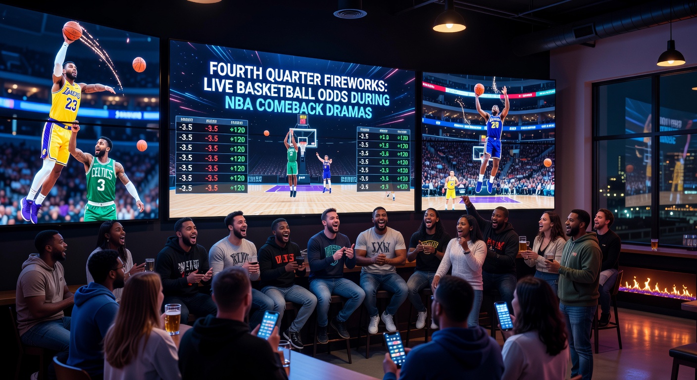 Close-up of NBA scoreboard showing a dramatic fourth-quarter rally, with odds overlay illustrating live shifts