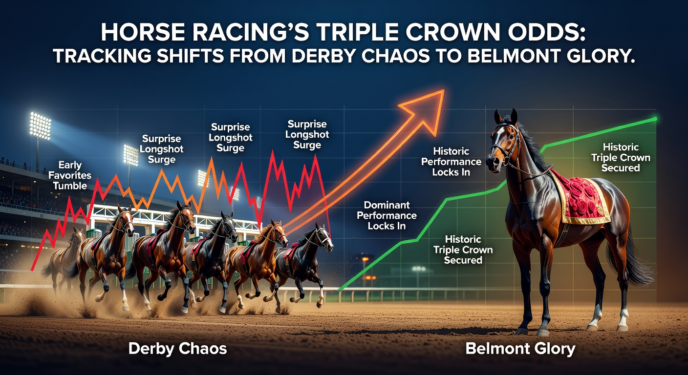 A majestic Belmont Stakes winner crossing the finish line under blue skies, embodying the glory after surviving the Triple Crown grind