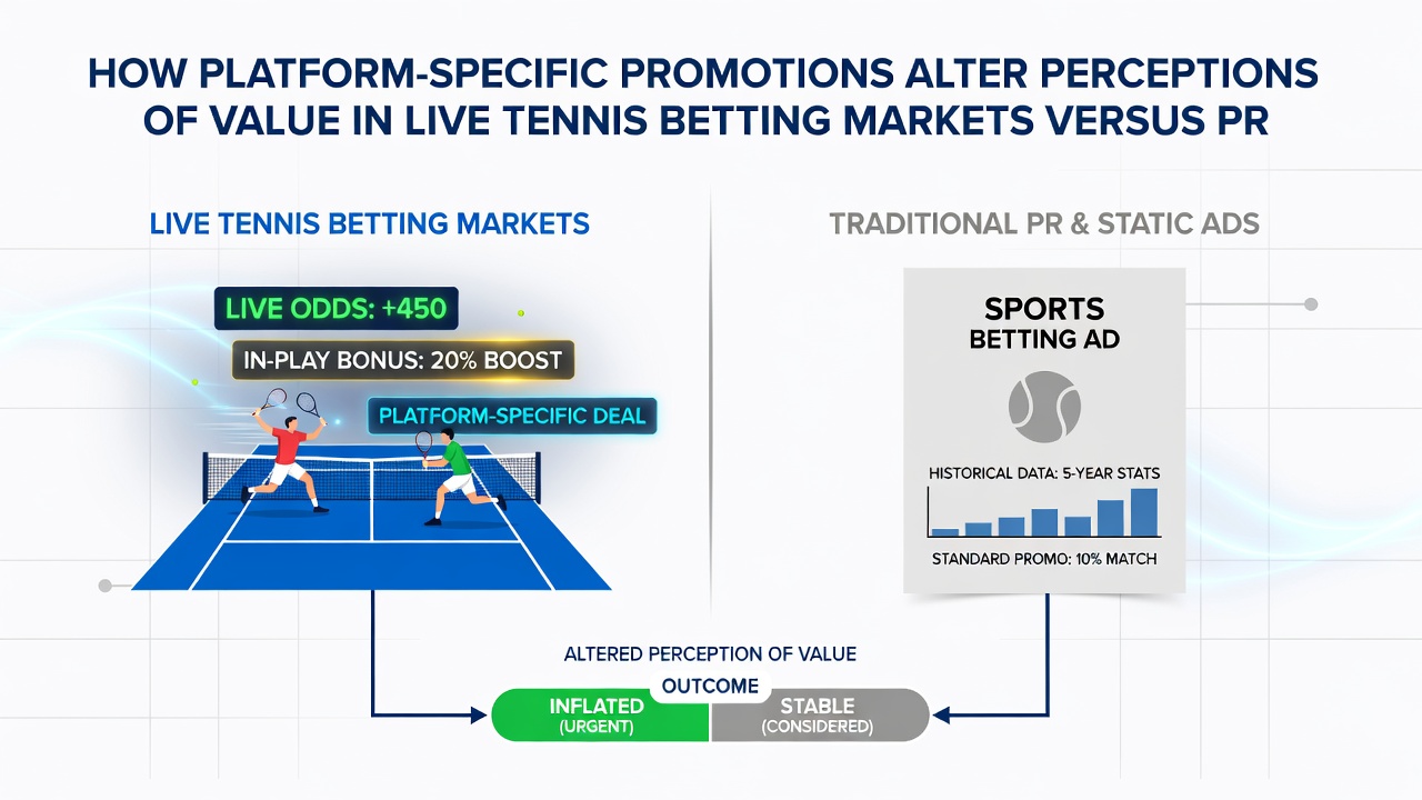 Comparison chart showing promotional impact on tennis in-play versus football pre-match betting value perceptions