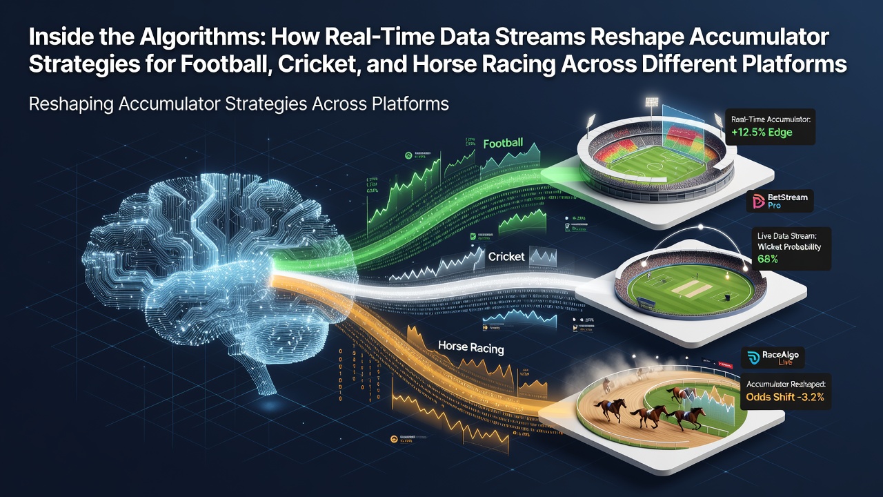 Real-time data streams feeding into betting algorithms for football, cricket and horse racing accumulator strategies