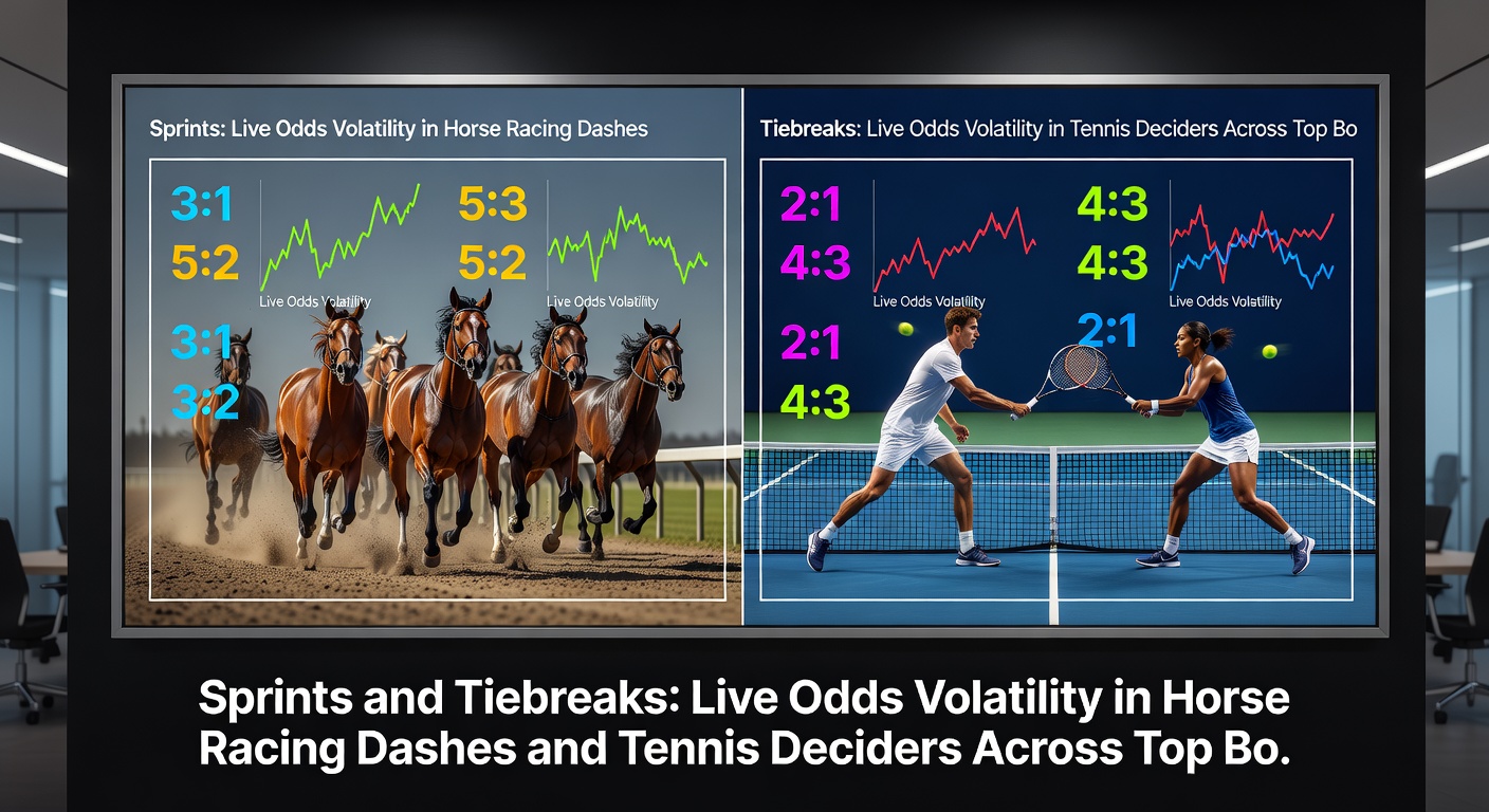 Intense tennis tiebreak moment with players locked at 6-6, highlighting sudden live odds shifts on serving advantages